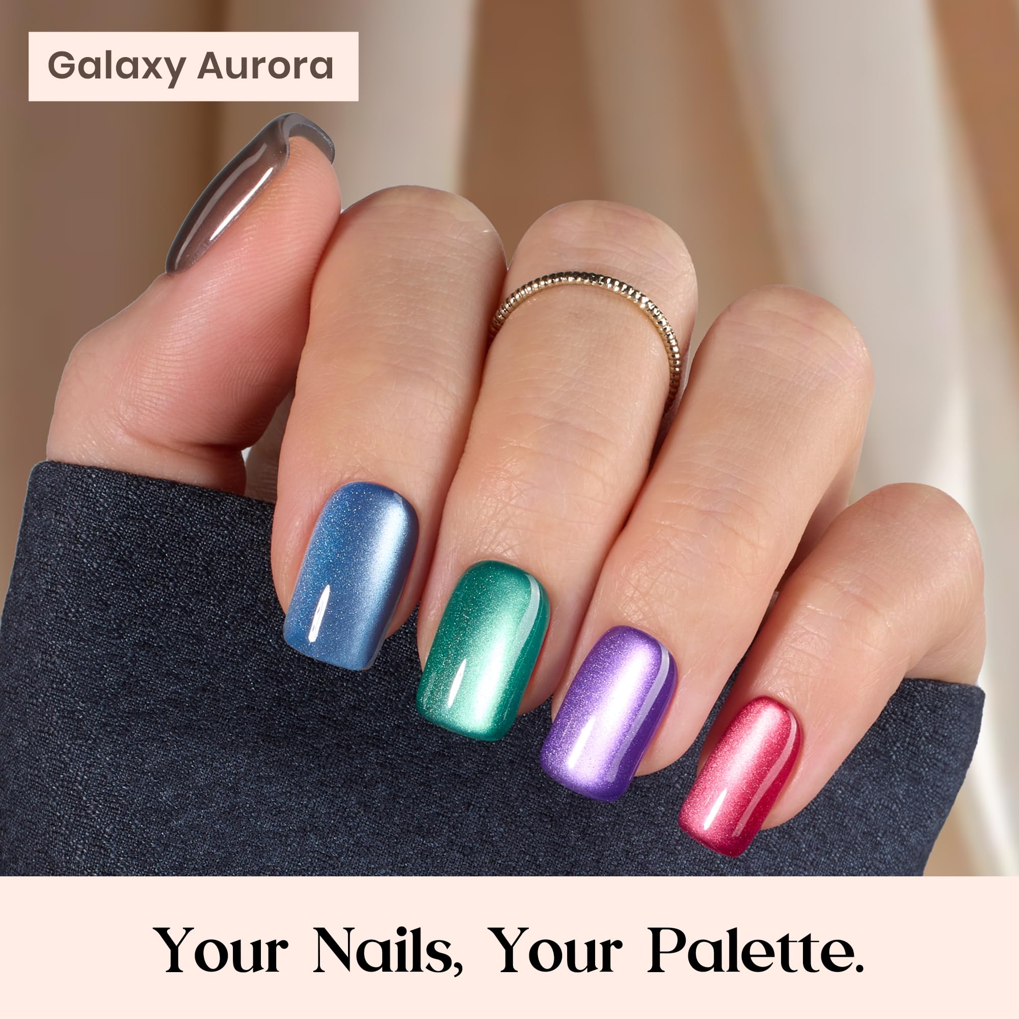 Beetles  Plus Cat Eye Nails Galaxy Aurora - 16 Sizes 224 Pcs 7 Colors Short Square Press On Nails
