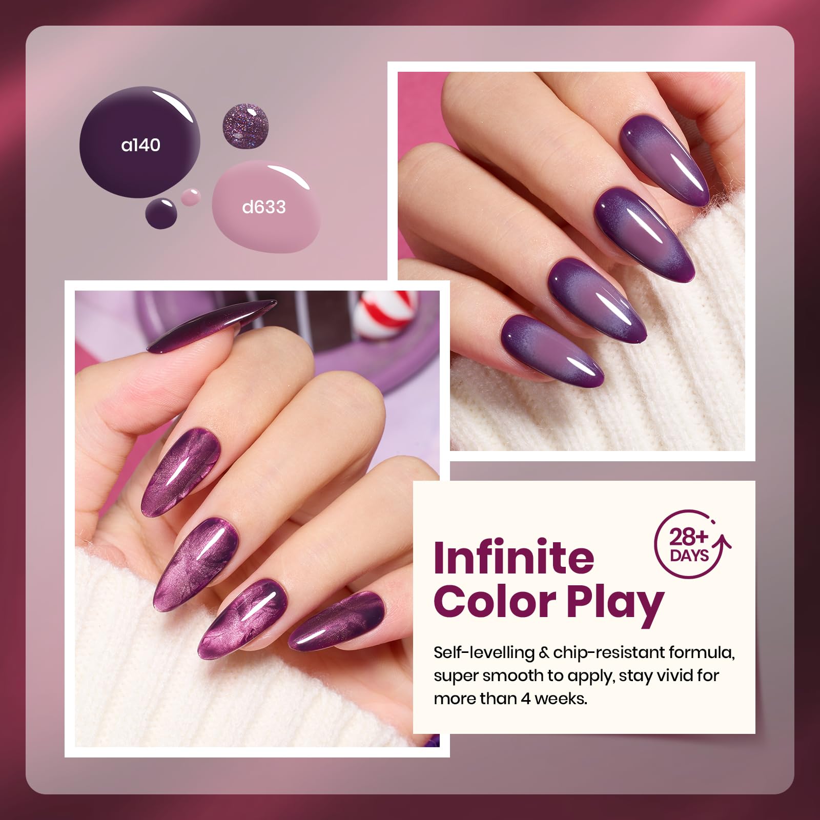 Beetles Purple Gel Nail Polish Set 6 Colors Muse of Midnight Deep Dark Light Purple Glitter Cat Eye