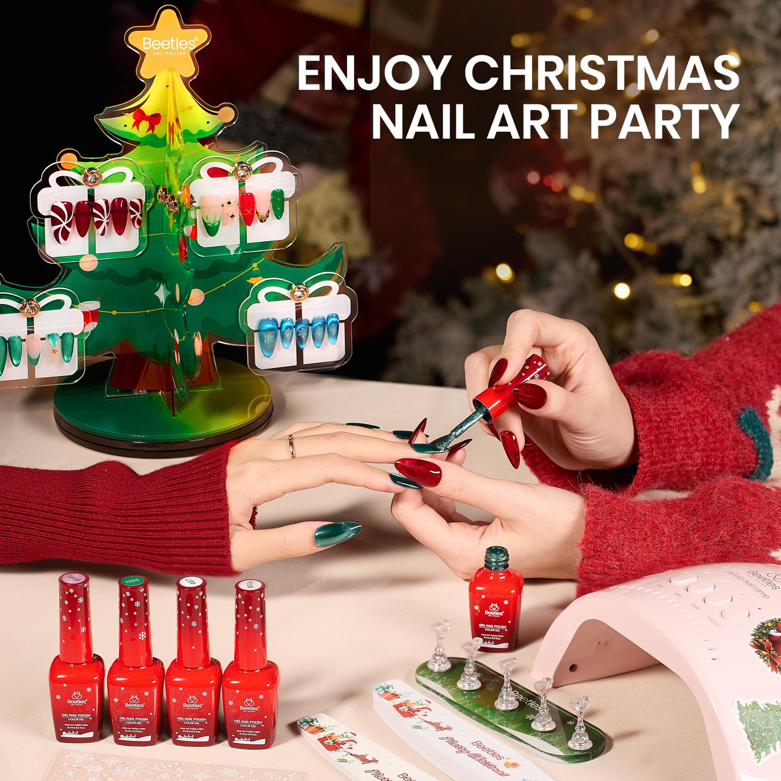 Beetles 67Pcs Gel Nail Kit Crystal Christmas Gifts - 12 Colors Cat Eye Red Glitter Gel Polish Kit
