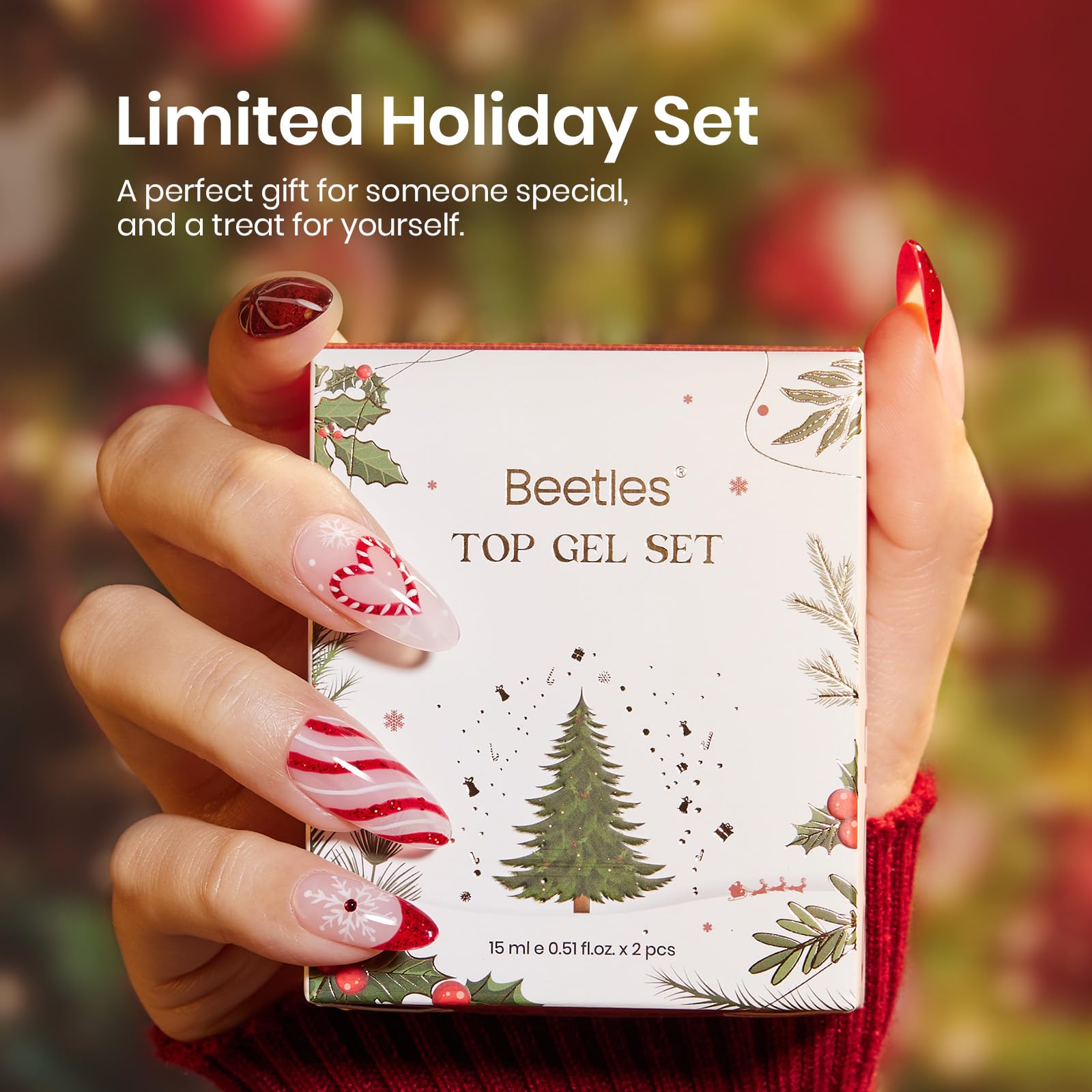 Beetles Christmas Limited Gel Top Set - 2Pcs 15ml Top Coat Gel Nail Polish