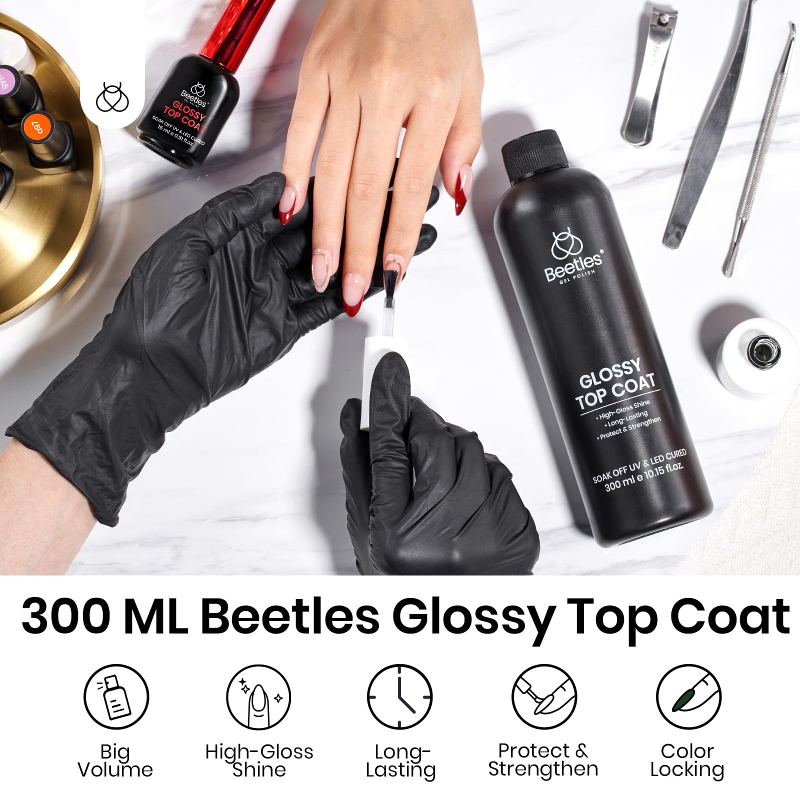 Beetles Extra Glossy Top Coat Bulk 300ml No Wipe Gel Top Coat