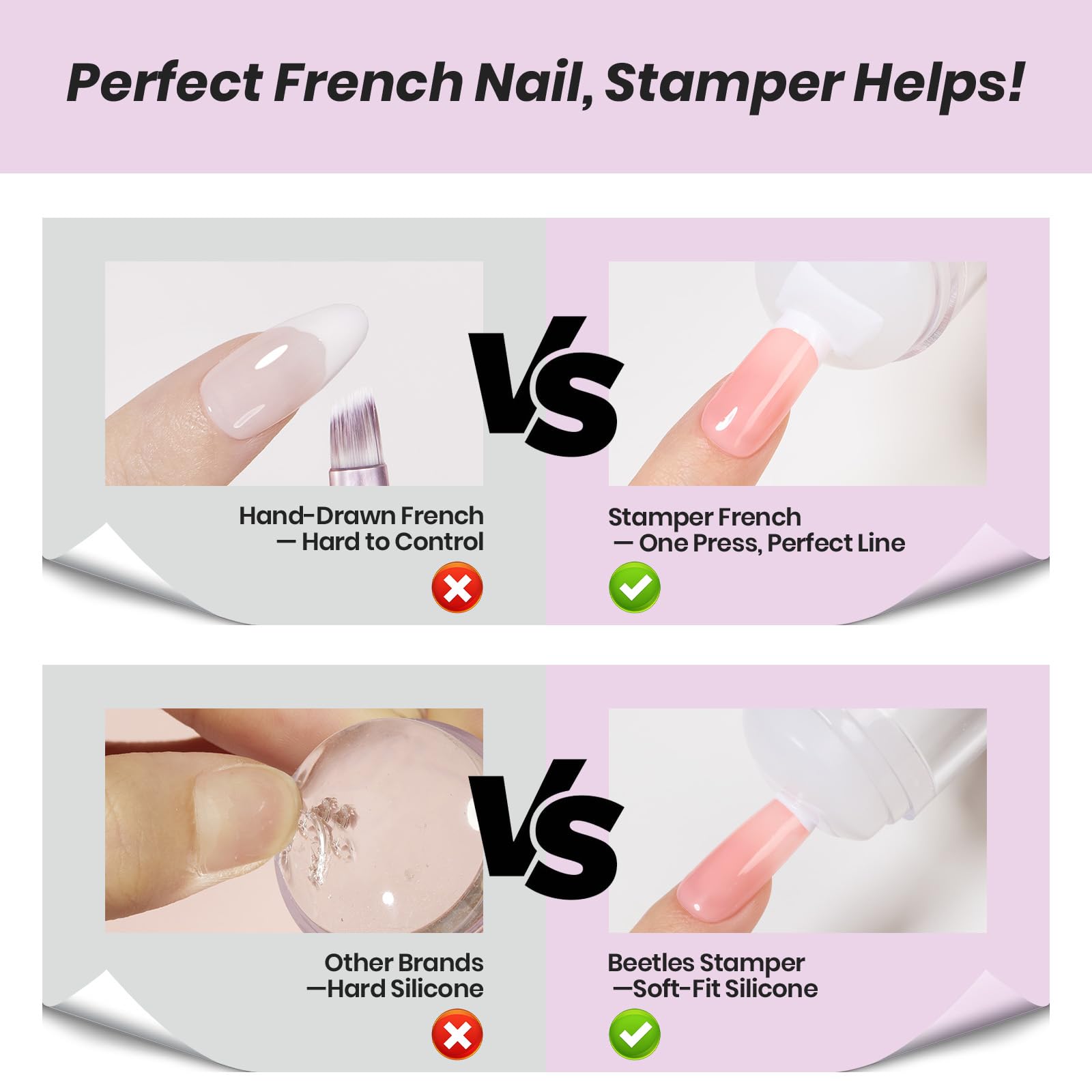 Beetles French Tip Gel Polish - Peach Mousse 15ML with French Tip Stamp Hema Free