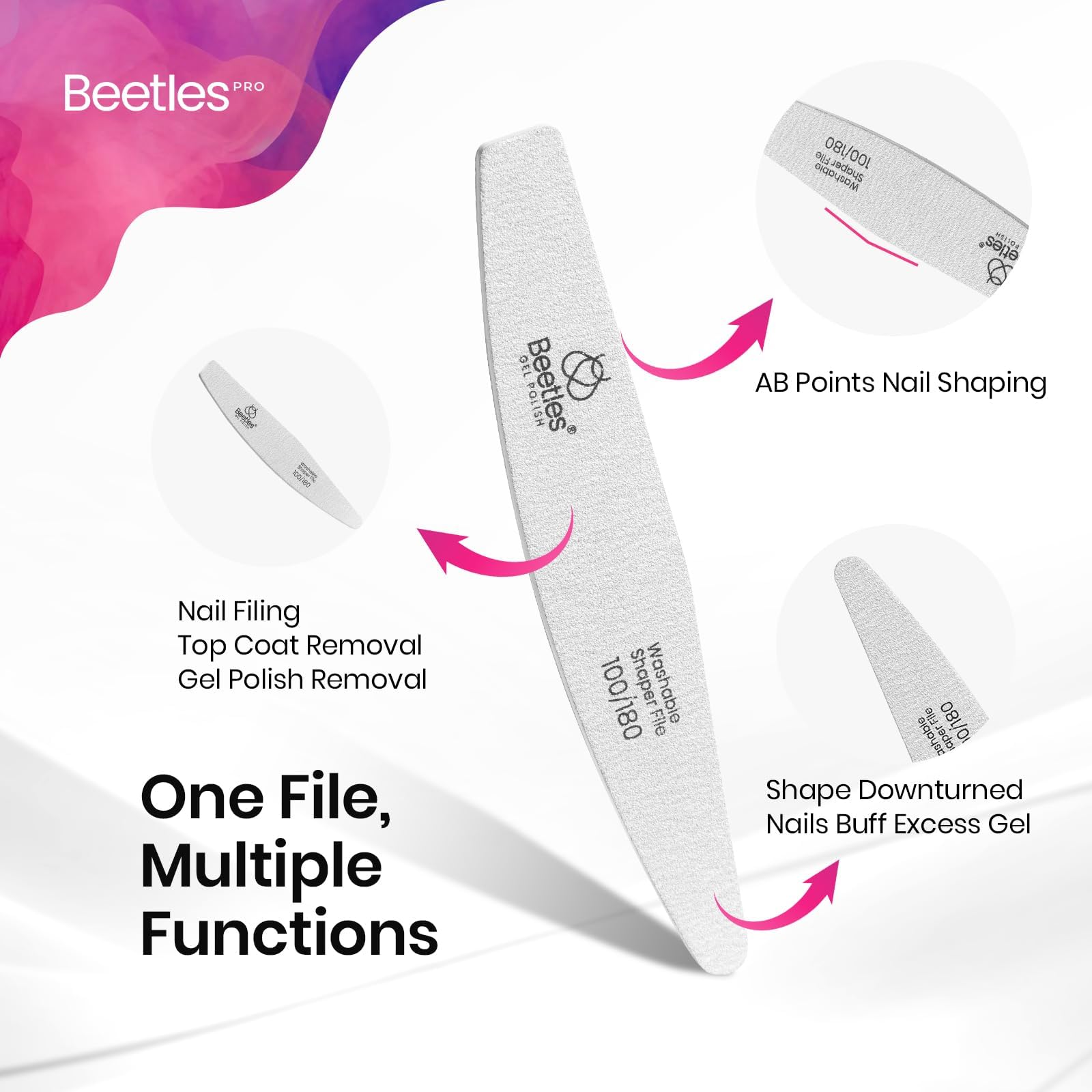 Professional -Grade 25 Pcs  Beetles 2-in-1 Washable Nail File Zebra Gray Grit Durable