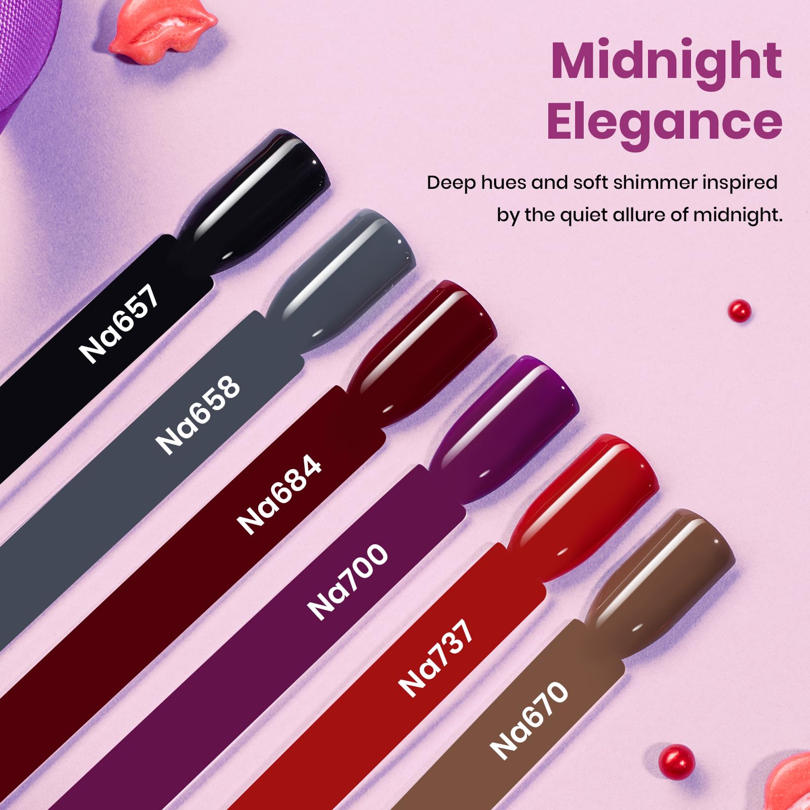 Hema Free Midnight Elegance - Colorful Bottle 6 Color Each 15ml Gel Polish
