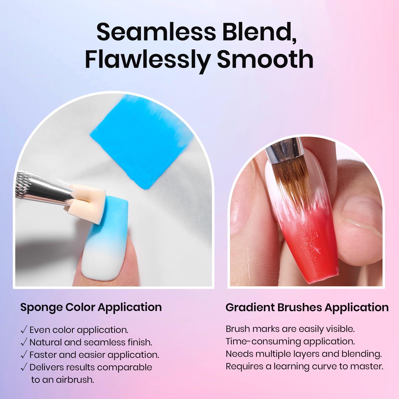 204Pcs Soft Nail Sponges for Ombre With Grabbing Pen