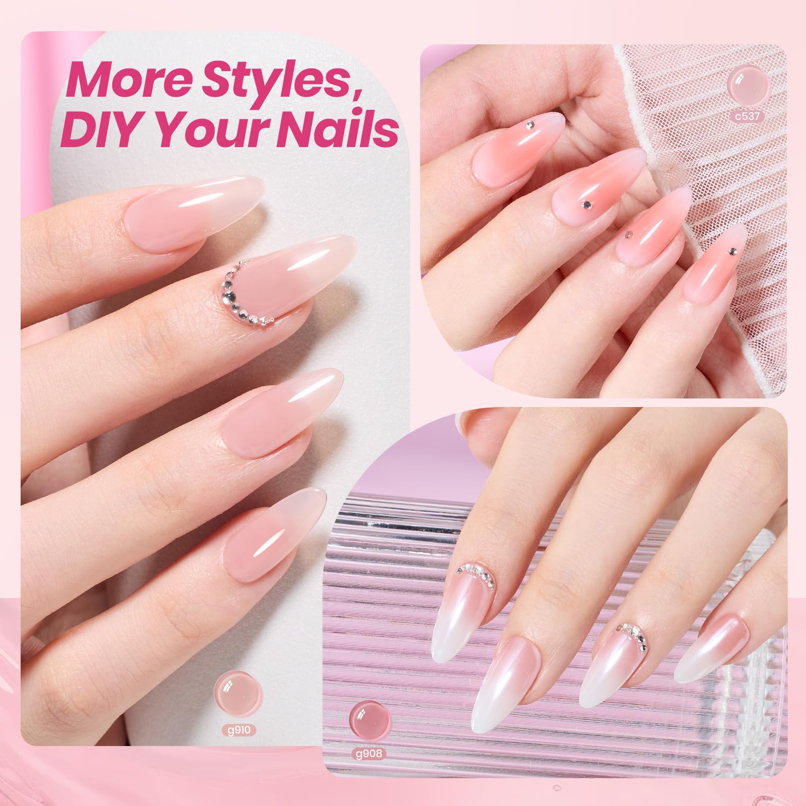 Translucent Tinted Crystal Finish 20 Colors Jelly Nude Nail Gel Nail Polish Set