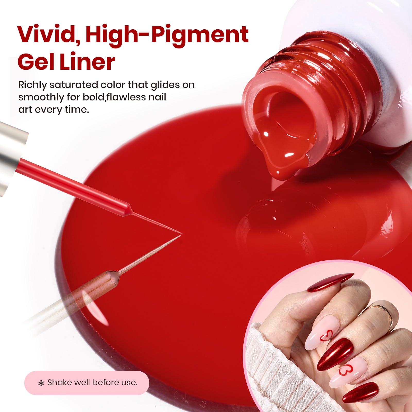 Beetles Valentine Nails Must-Have - 7ml Red Gel Liner Polish for French Tip Swirl Nail Art