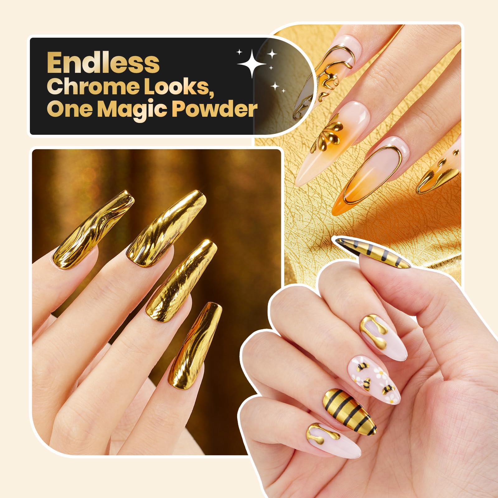 Beetles Gold Chrome Nail Powder Metallic Mirror Effect Chrome Powder