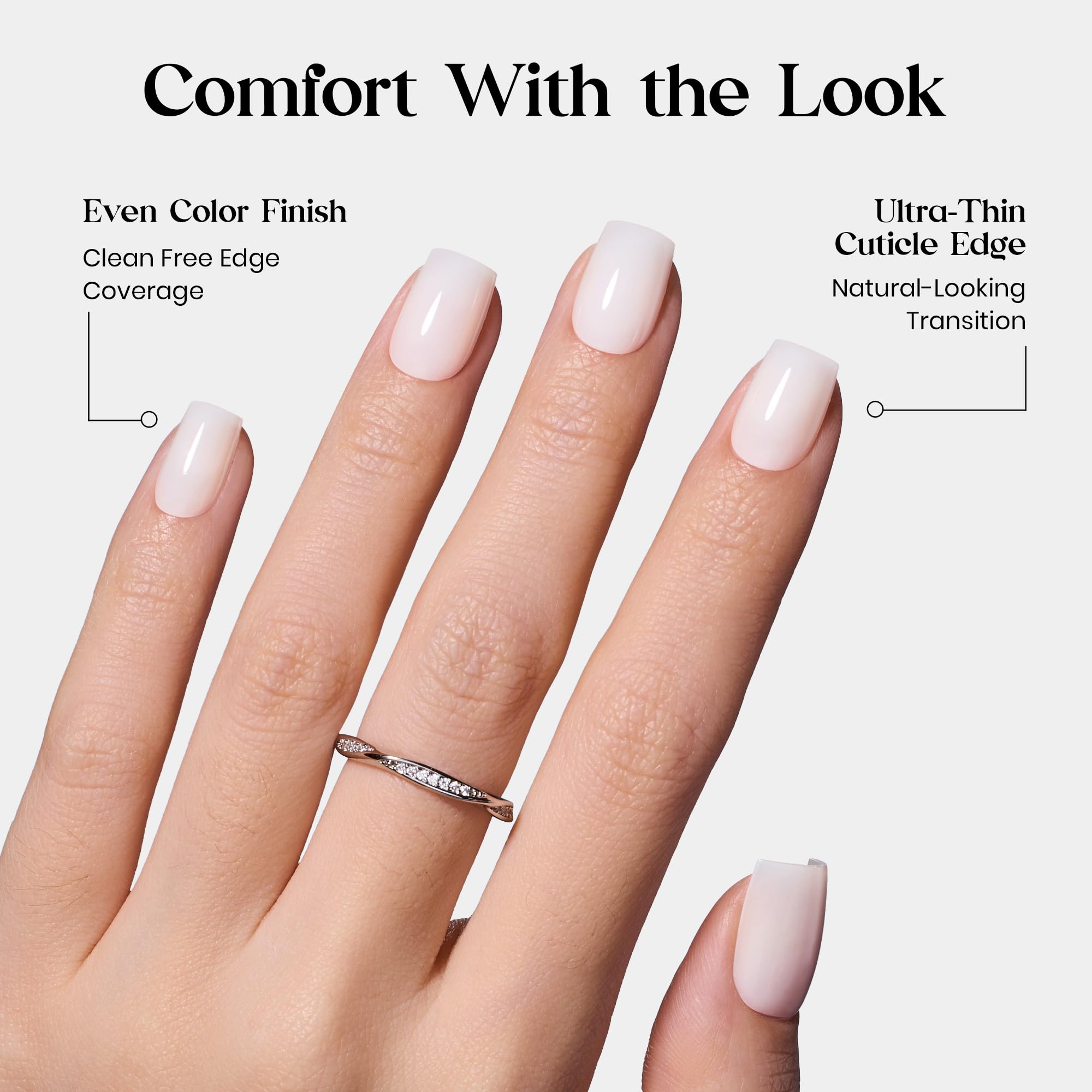 Beetles Natural Milky Press On Nails | Milky White Short Square 15 sizes-30Pcs