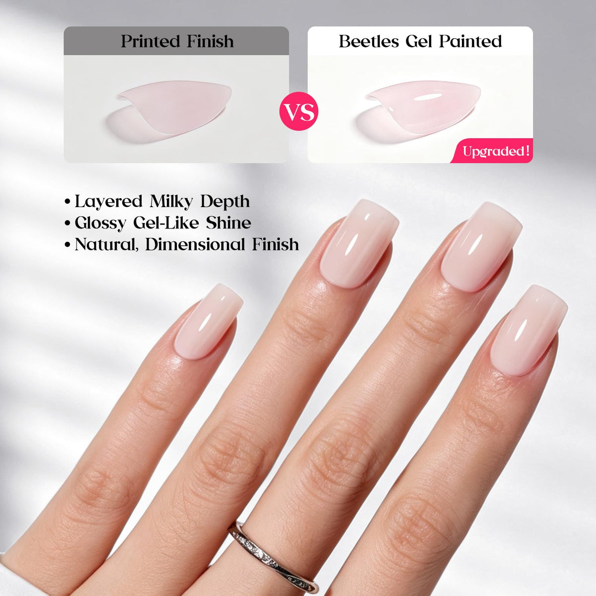 Beetles Pink Nude Press On Nails Short Squoval Gel Painted Soft Nails Gel