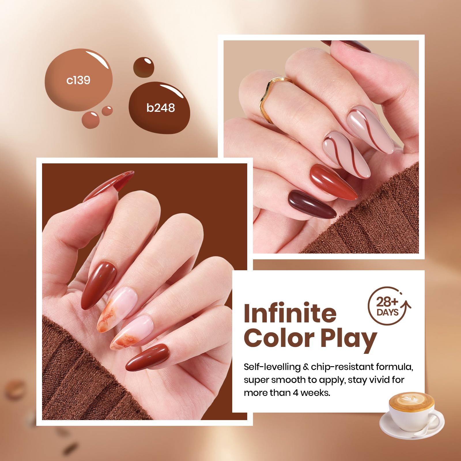 Beetles Brown Gel Polish Set - Toasty Aroma Collection, 6 Colors Nude Brown Trendy Colors