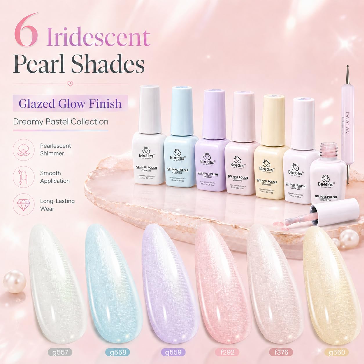 Beetles Creamy Twist 6 Colors Summer Nails Glazed Glow Finish Gel Nail Polish Set