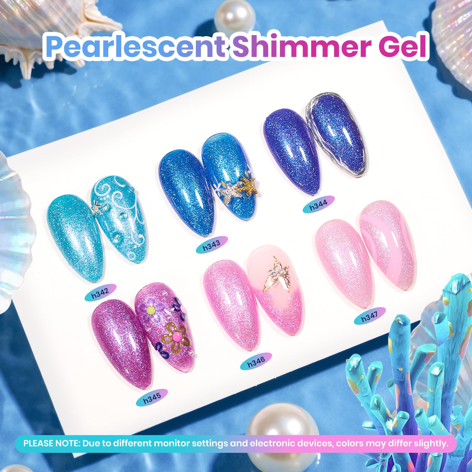 Beetles Siren Scale Glitter 6 Colors Gel Nail Polish Set 9ml With Rhinestones & Swatch Card