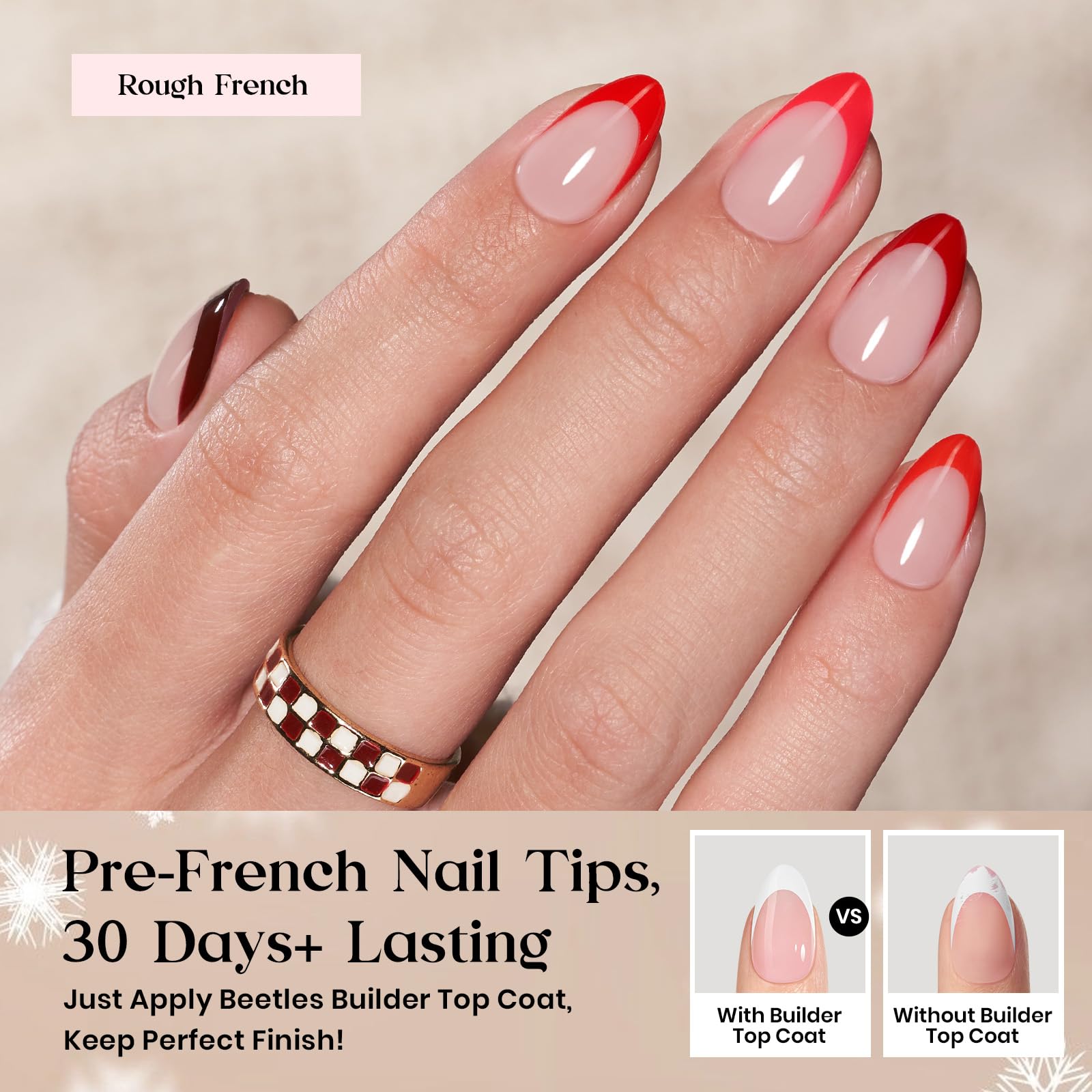 Beetles X Press Plus Gel Nails Kit Rouge French - 160Pcs 16 Sizes All-in-One Kit 5 Colors Christmas Press On Nails Short Almond