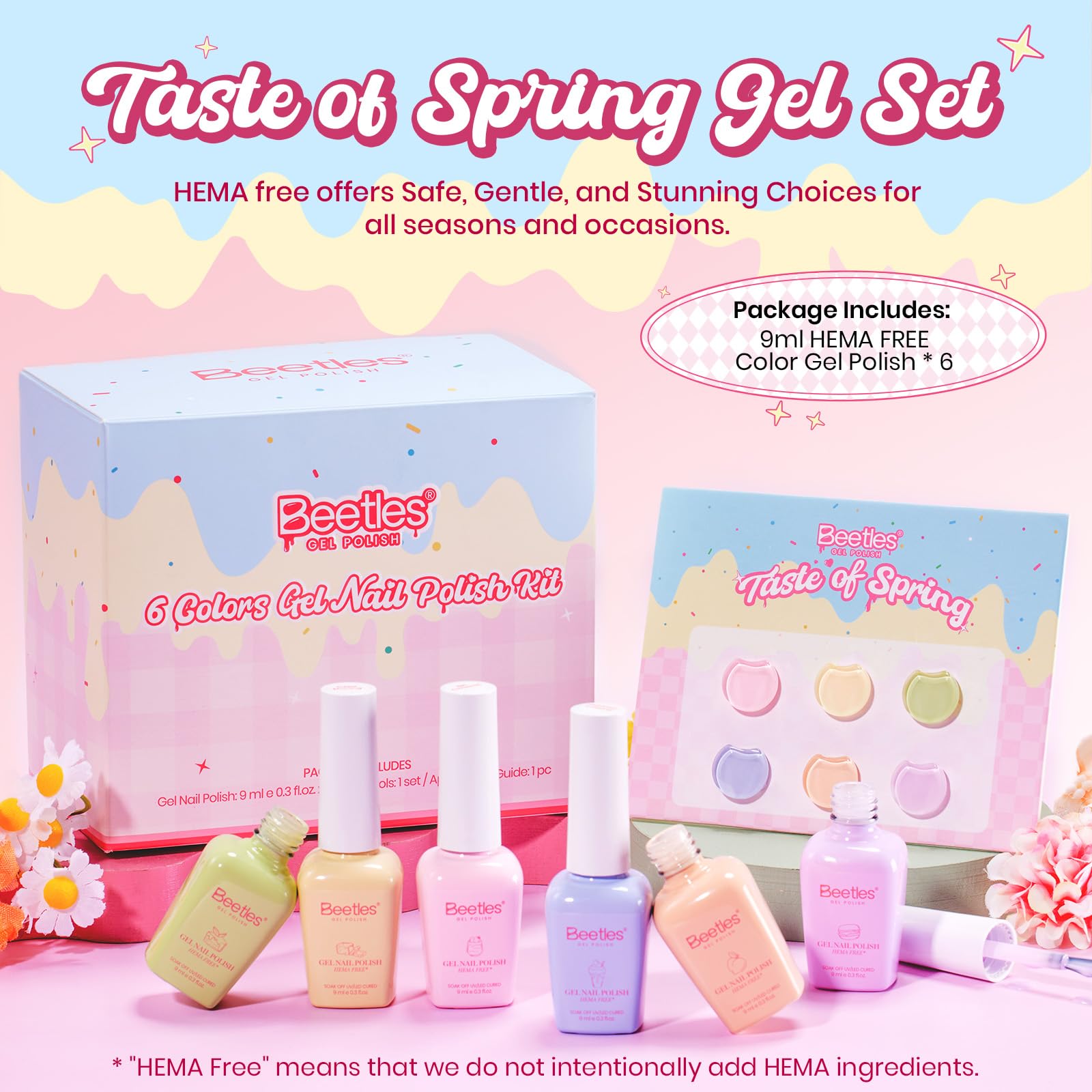 Beetles Pastel Gel Polish Set - Taste of Spring Colleciton, 6 Easter Colors Spring Nails
