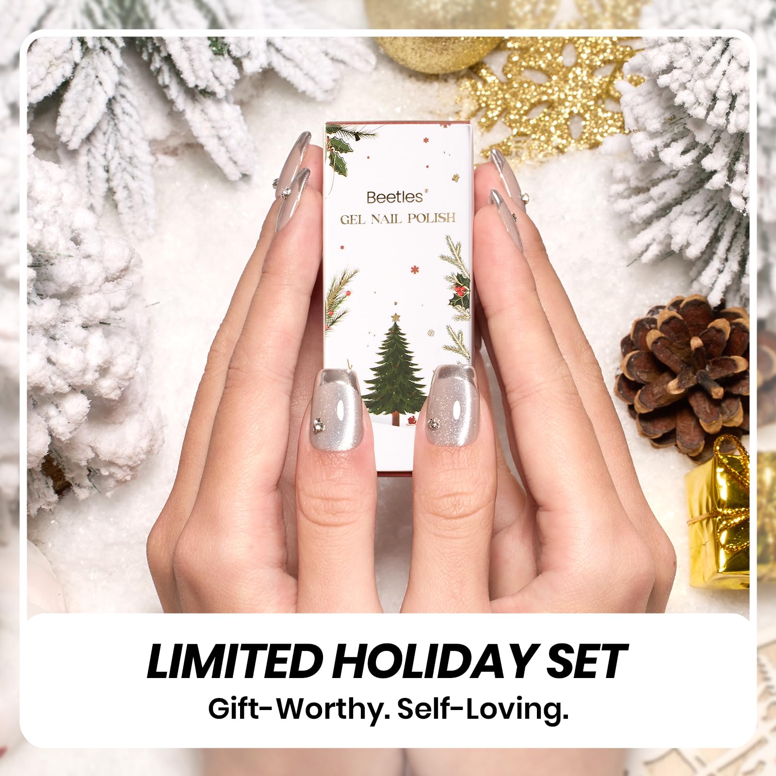 Beetles Gel Polish Galaxy Wish  Winter Nails - 15ML Christmas Silver Glitter Cat Eye Nail