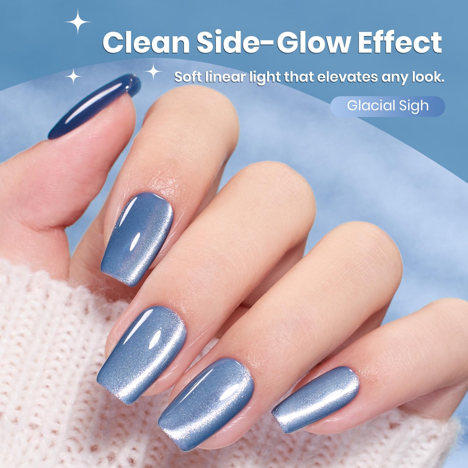 Beetles Glacial Sigh HEMA FREE Gel Nail Polish - 15ML Glassy Blue Glitter Cat Eye Gel Polish