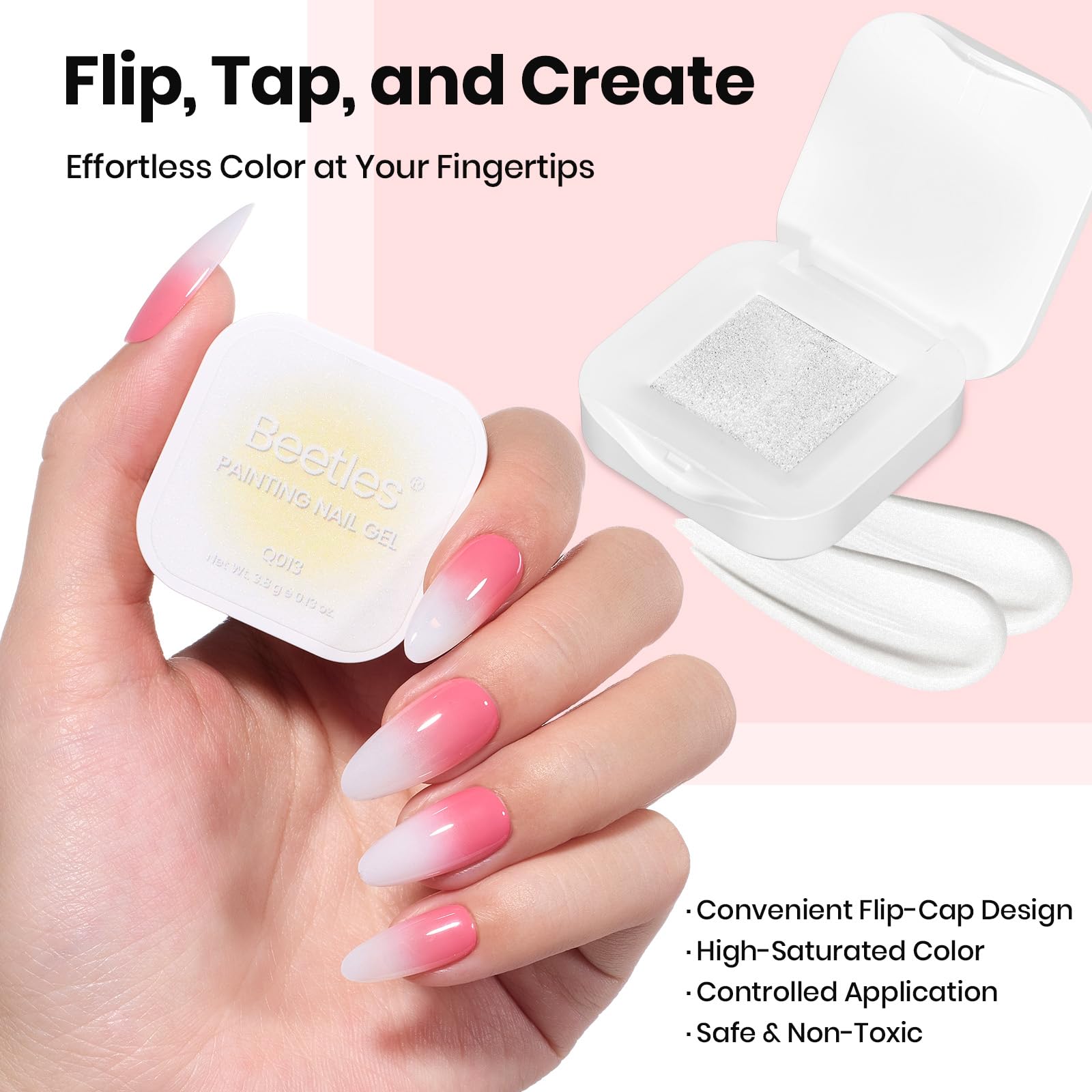 Beetles 150Pcs Soft Nail Sponges for Ombre Colorful Nail Sponge with Grabbing Pen - White Pat Painting Gel Polish Kit