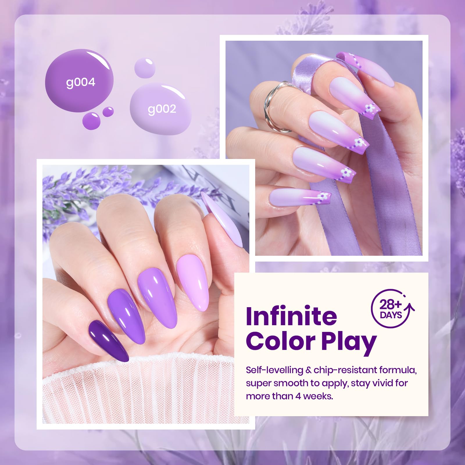 Violet Letter -  6 Colors Light and Dark Purple Colors Gel Nail Set Polish