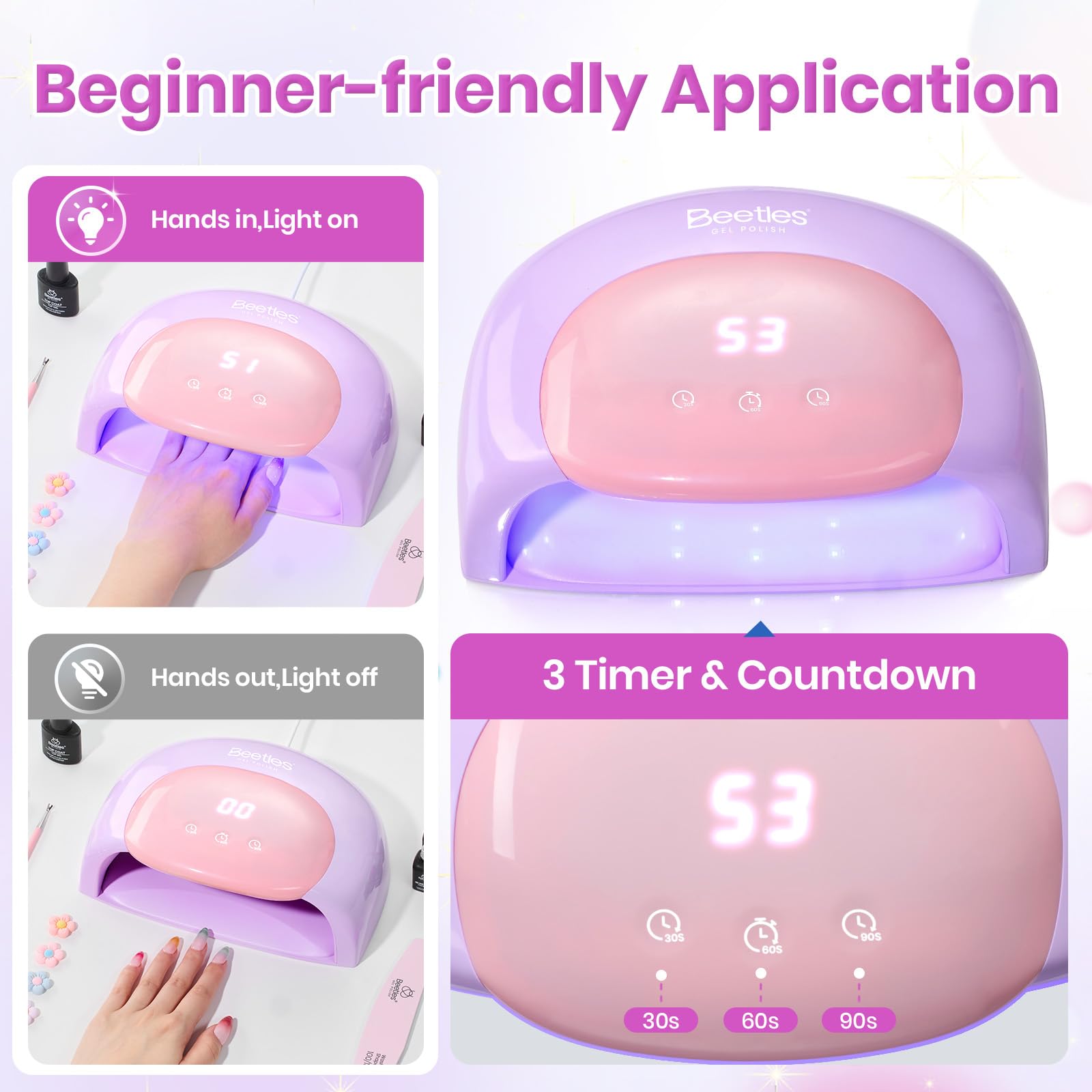 Beetles Candy Purple UV Nail Lamp Digital Display 3 Timer Gel Nail Light