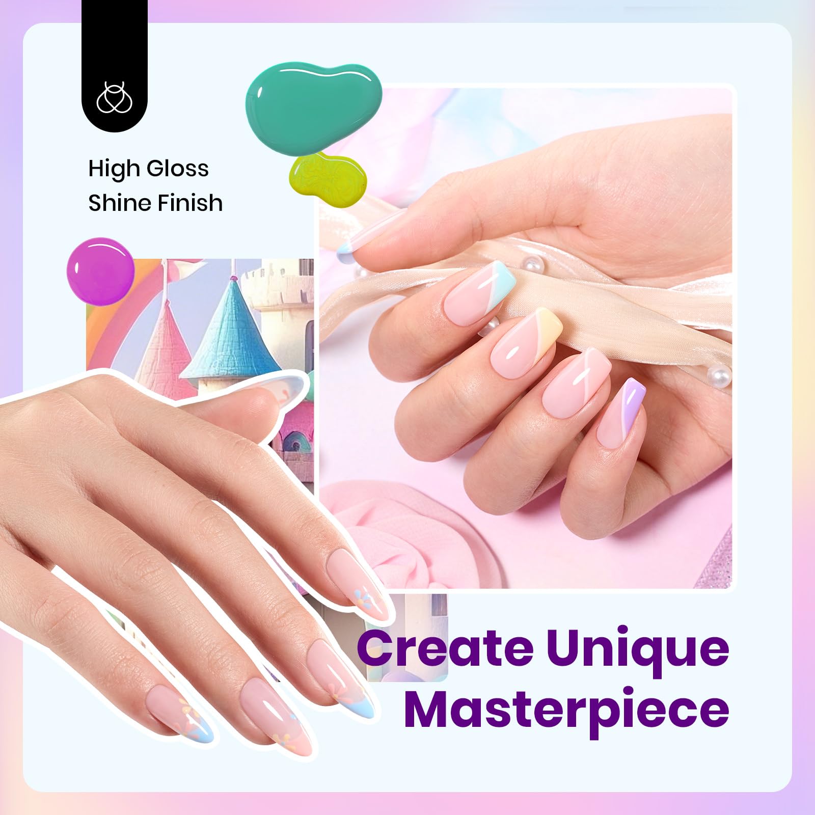 Hema-free Unicorn Collection | Spring Nails Colorful Bottle 6 Color Each 15ml Blue Yellow Pink Gel Polish