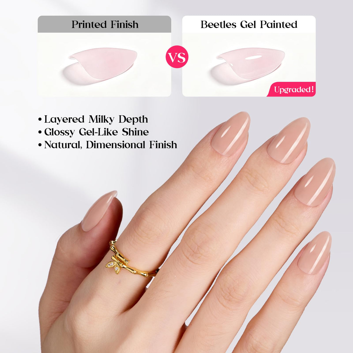 Beetles Short Almond Press On Nails Pink Nude Press Nails Gel Painted
