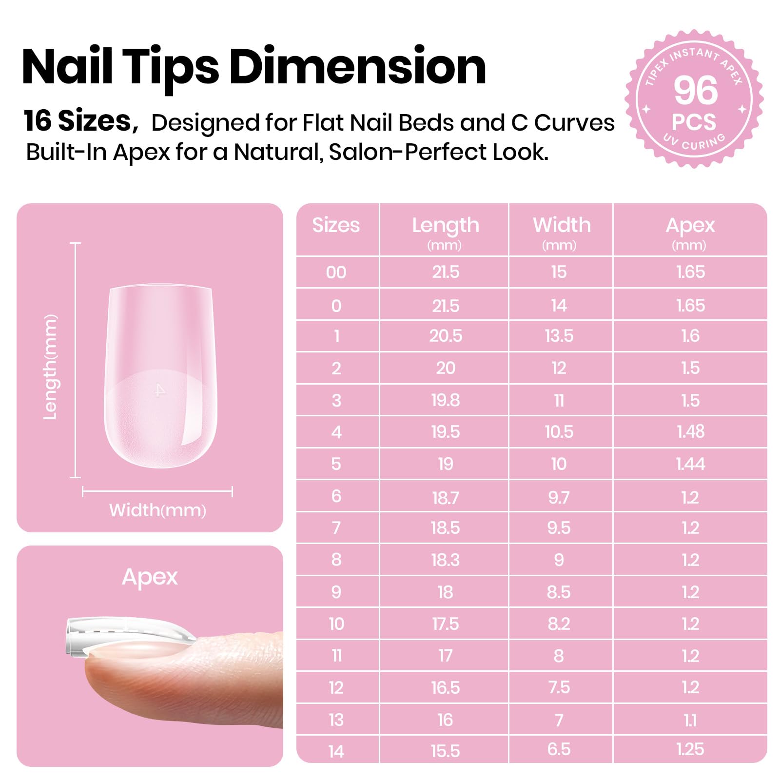 Beetles Tipex Lite Apex Nail Tips - Square Short 96pcs 16 Sizes