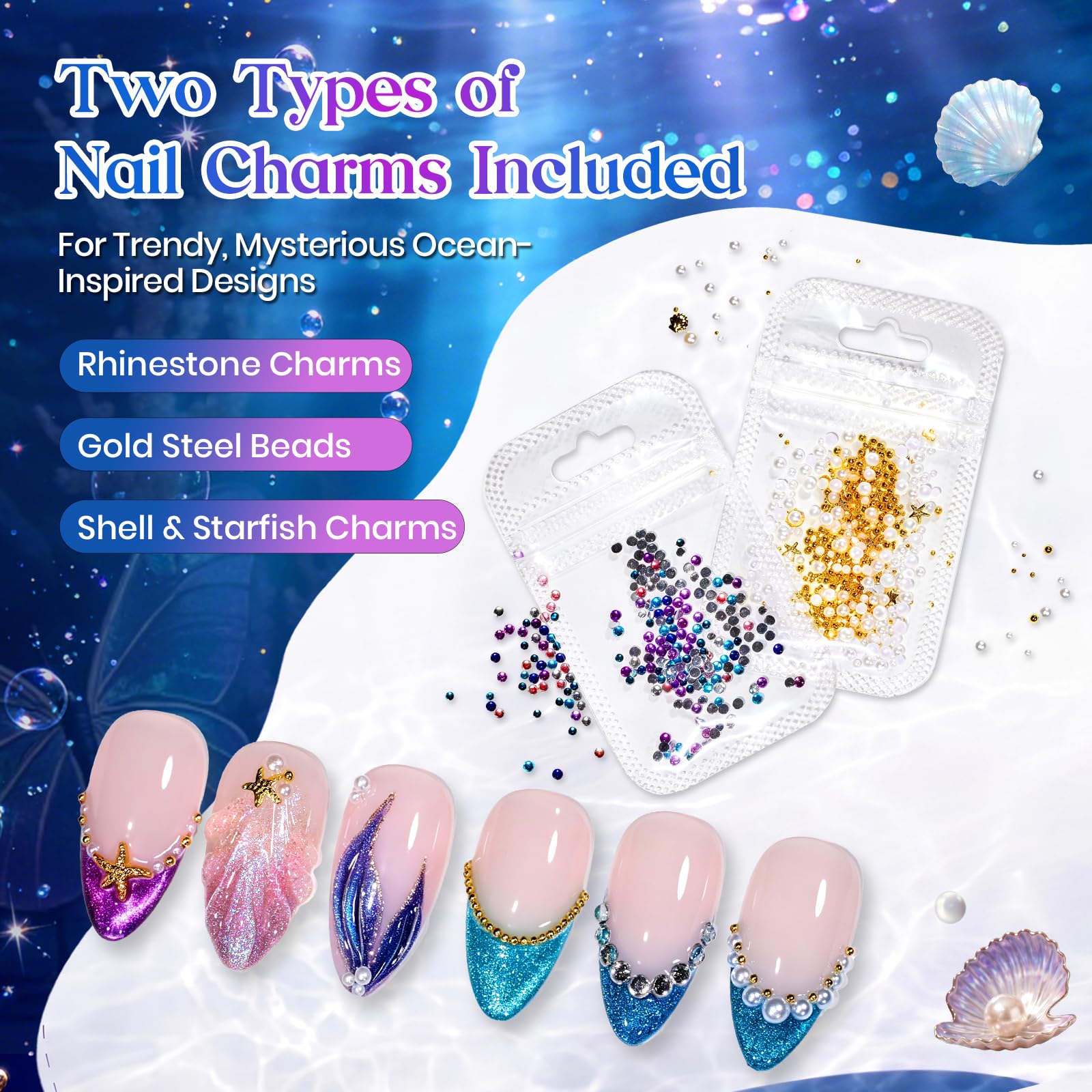 Beetles Siren Song Cat Eye  6 Colors 9ml Gel Nail Polish Set With Cat Eye Magnet Water Ripple Magnet Stick Nail Charms