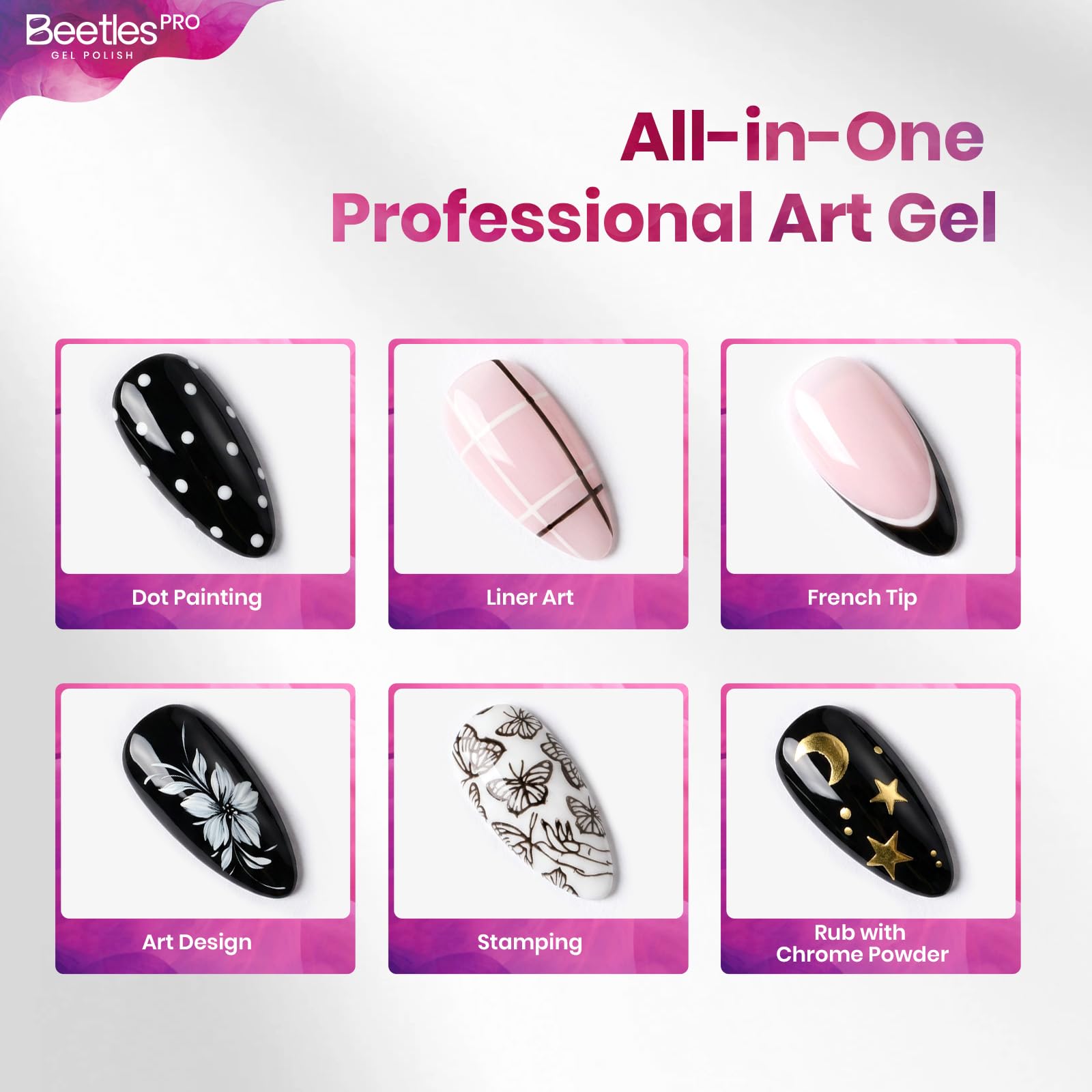 Beetles PRO Black & White Painting Gel - 2PCS Black White Gel Paint for Nails Art At Home DIY