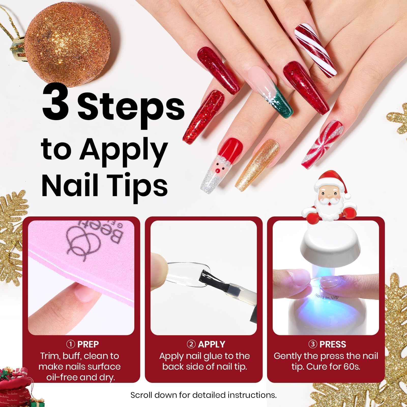 Beetles Christmas Limited Gel Nail Glue 2PCS 9 In 1 Gel Nail Glue Kit