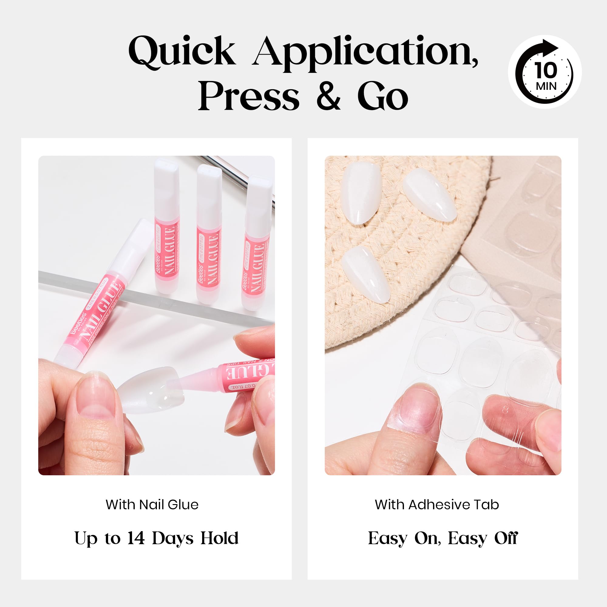 Beetles Natural Milky Press On Nails | Milky White Short Square 15 sizes-30Pcs