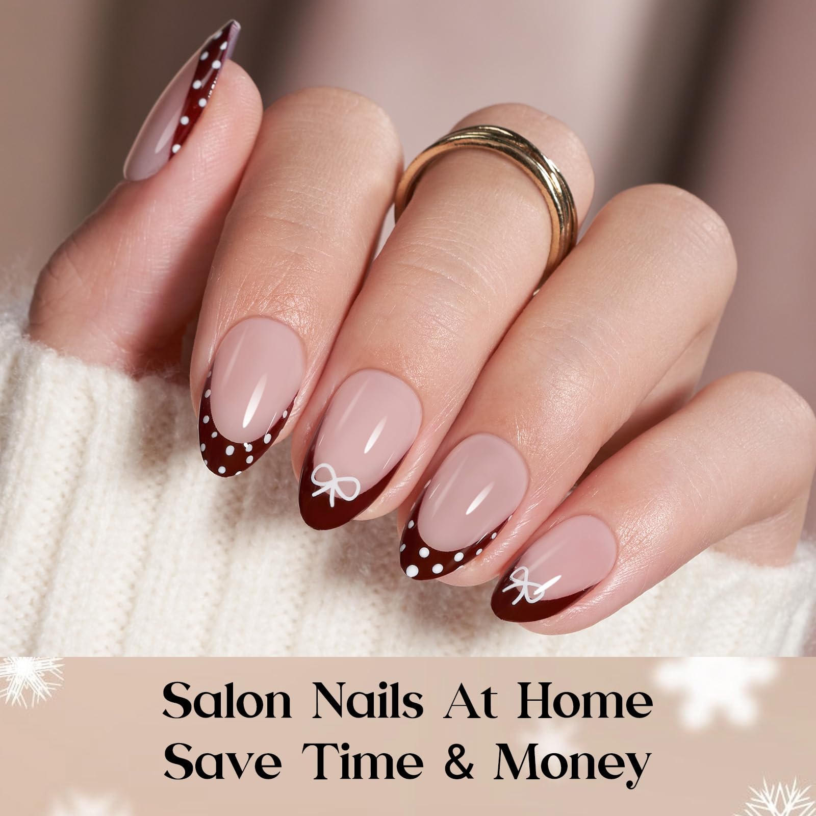 Beetles X Press Plus Gel Nails Kit Rouge French - 160Pcs 16 Sizes All-in-One Kit 5 Colors Christmas Press On Nails Short Almond