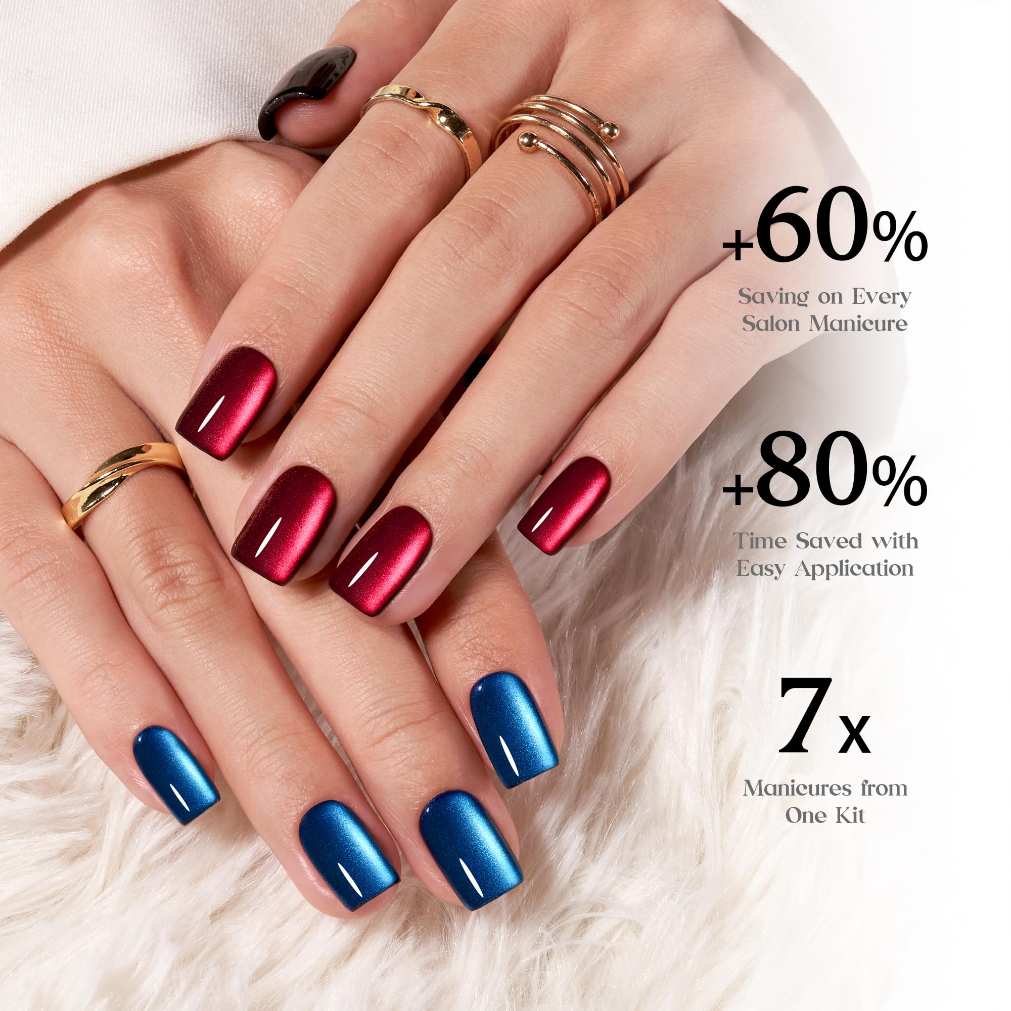 Beetles Cat Eye Nails - 16 Sizes 224 Pcs 7 Colors Short Square Press On Nails Natural Salon Quality