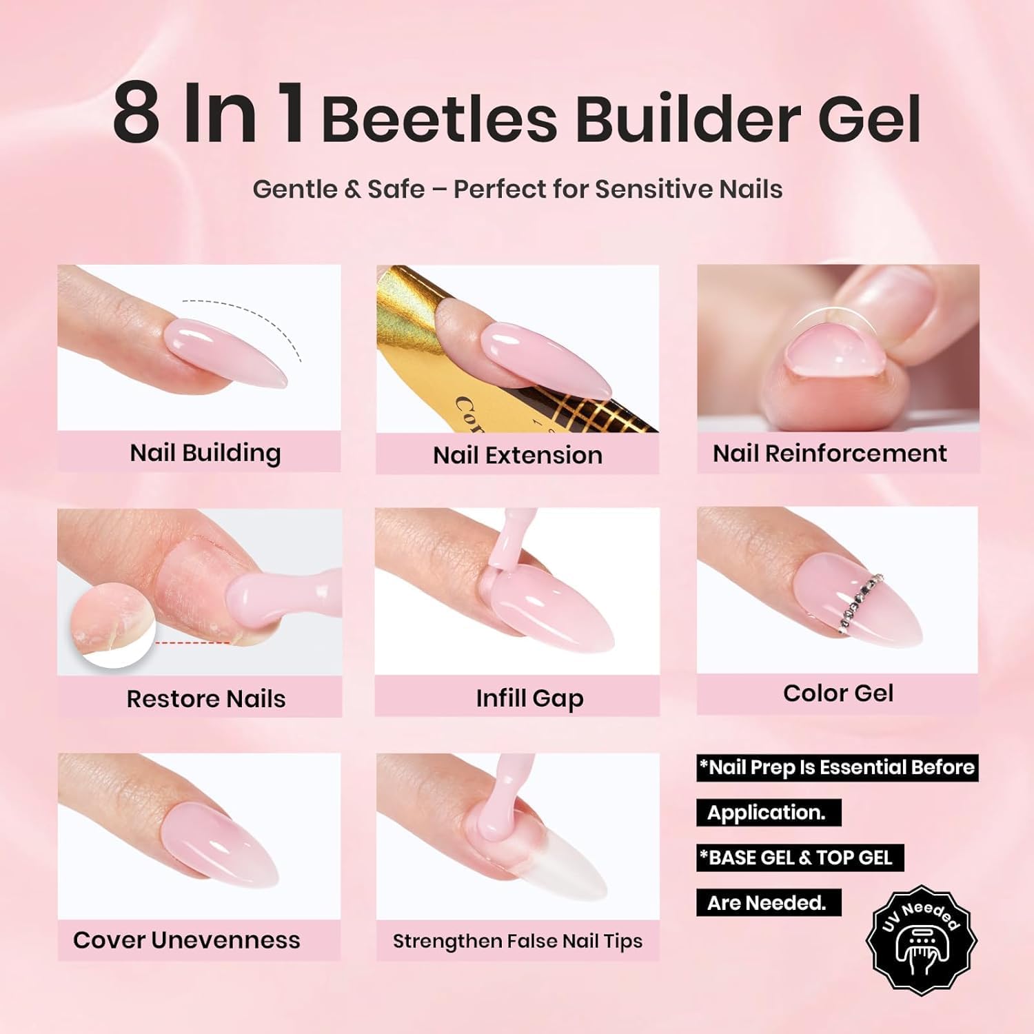 Beetles Builder Gel for Nails HEMA-Free 8 in 1 Jelly Pink Building Gel 15ML