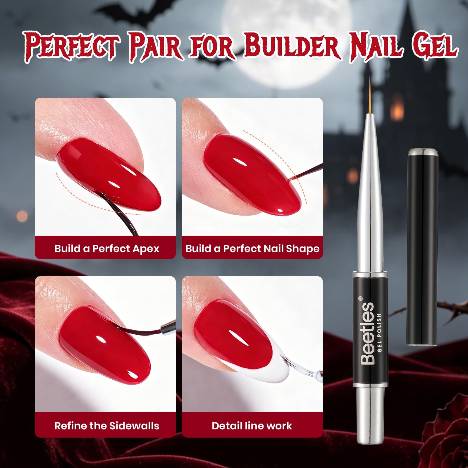 Beetles Halloween Builder Gel Nails Kit HEMA & TPO-Free 15ml 8 in 1 Red & Nail Brush 2026 Limited Edition
