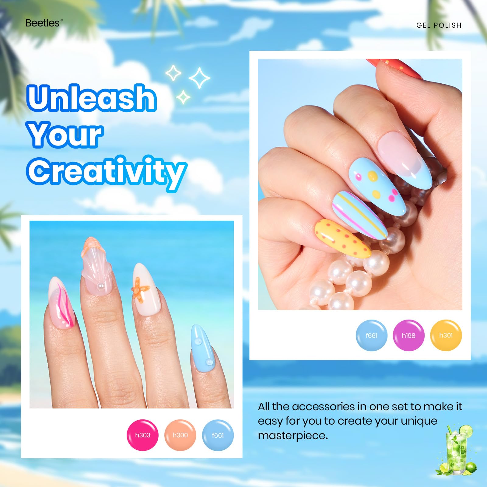 Beetles Tropical Bloom High Pigmented Colors 20 Colors Summer Gel Polish Set With Base Coat & Top Coat