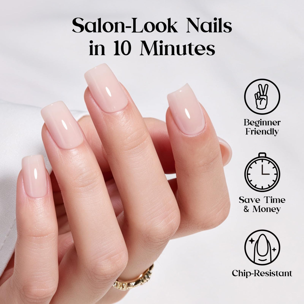 Beetles Pink Nude Press On Nails Short Squoval Gel Painted Soft Nails Gel