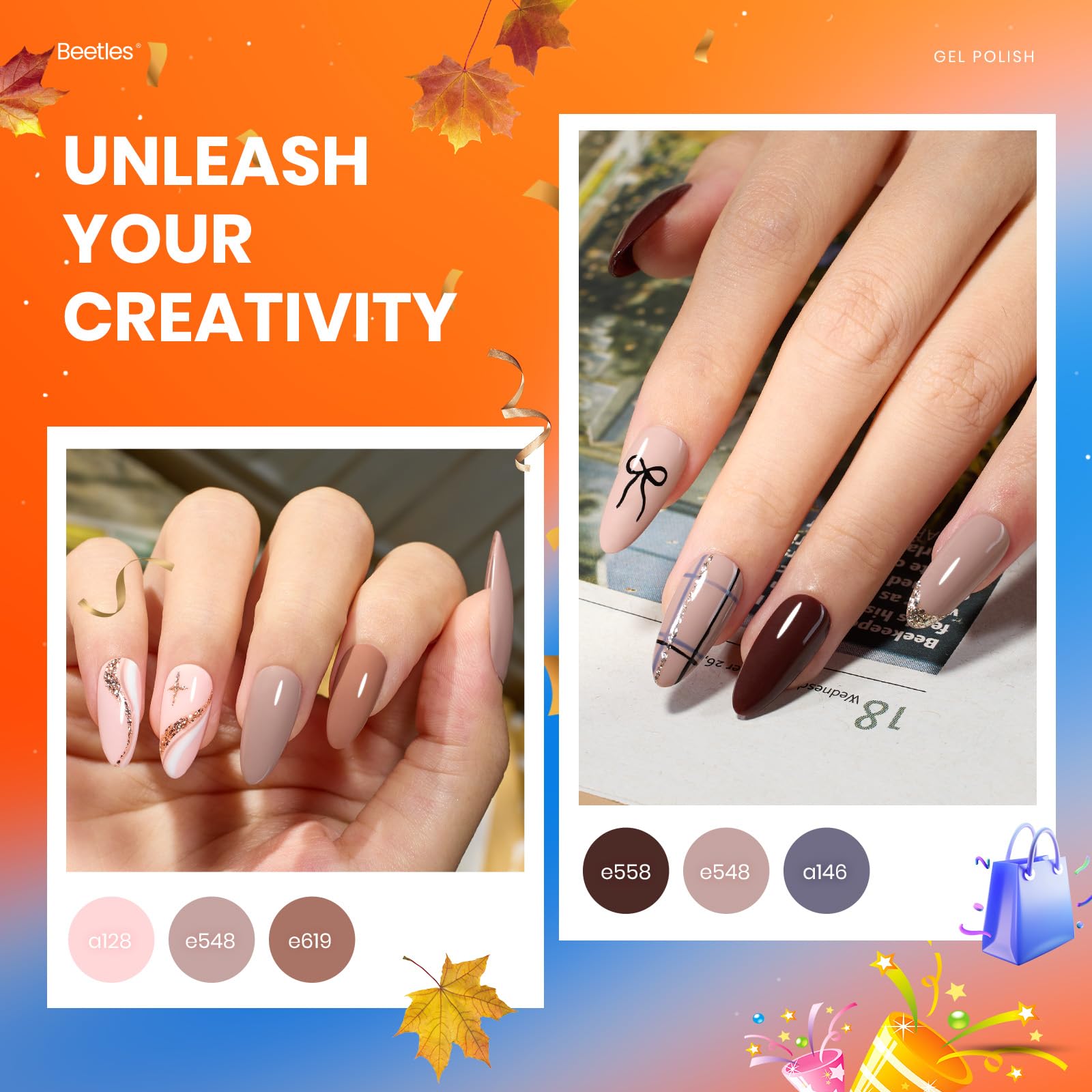 Beetles Gel Polish Manhattan Collection - 20 Colors Burgundy Red Brown Gold Champagne Glitter Fall Set