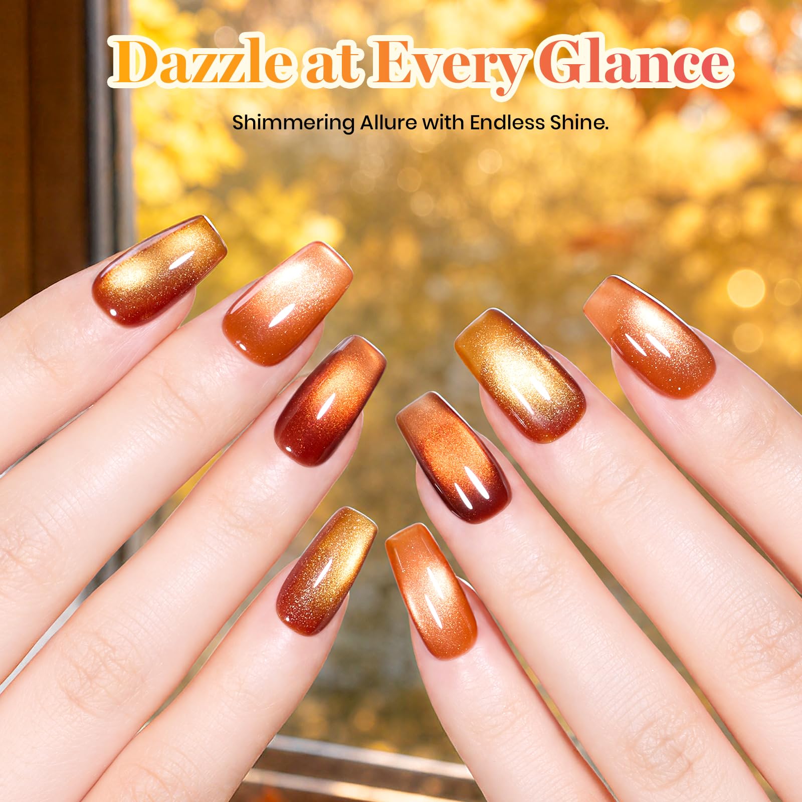 Beetles Gilded Leaves Amber Brown Gold Cat Eye 6 Colors Gel Nail Polish Set Fall Nails