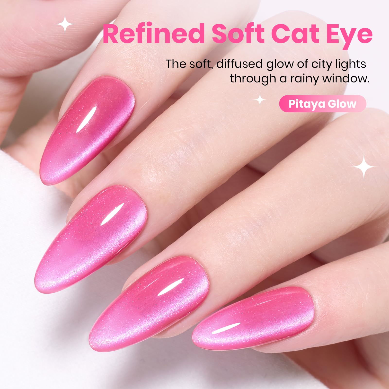 Beetles Pitaya Glow Pink Cat Eye Gel Nail Polish - 15ML Glitter Pink Cat Eye Spring Gel Polish Magnetic Shimmer