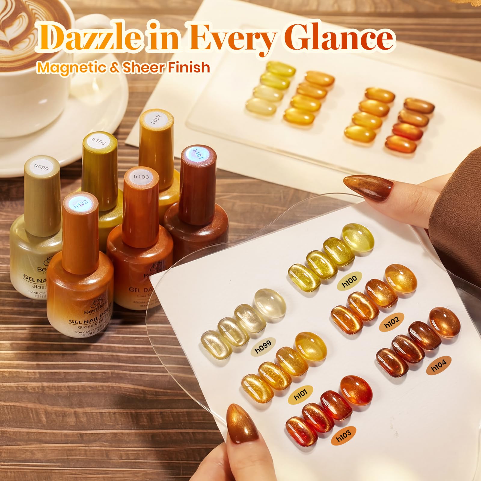 Beetles Gel Nail Polish Falling Gold 6 Colors 15ML Gold Brown Orange Cat Eye Glitter Gel Polish Kit