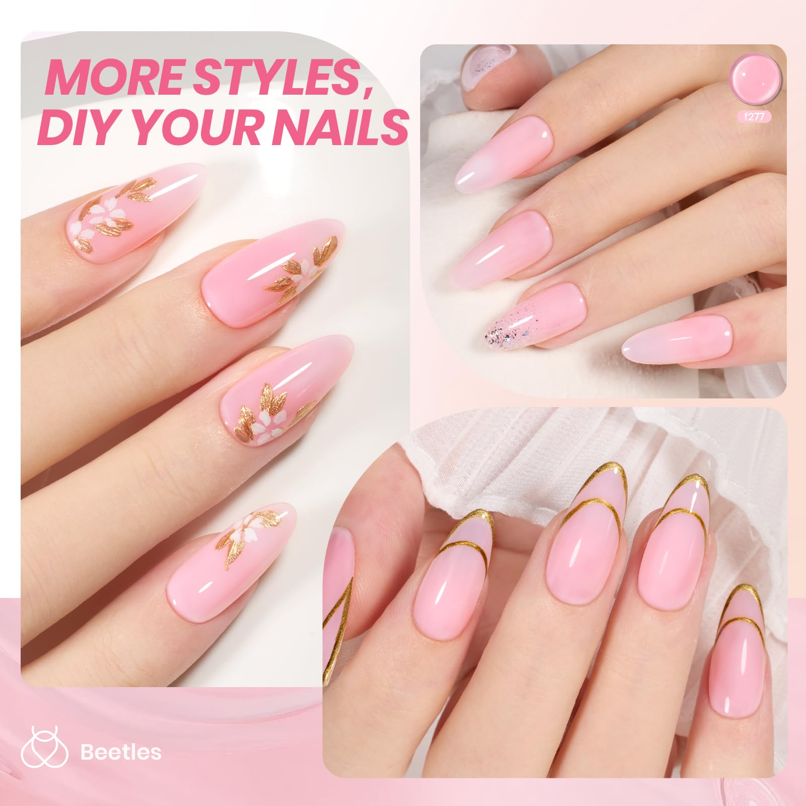 Beetles Pink Gel Nail Polish - 15ML Baby Pink Nude Gel Polish Nail Concealer Jelly Sheer Translucent Effect