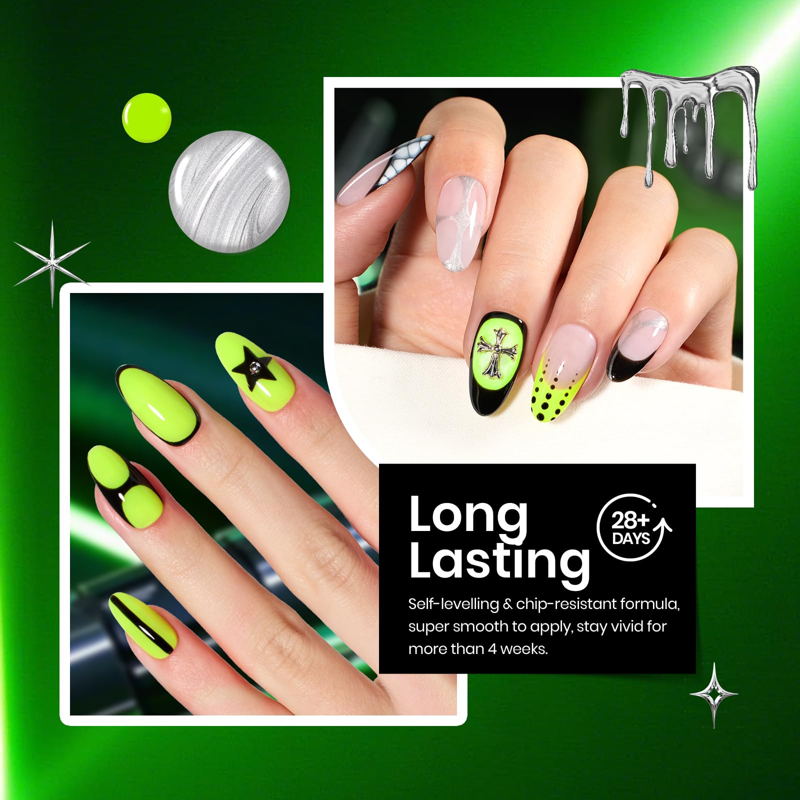 Brat Tribe - 6 Colors Fall Glitter Halloween Neon Green Gel Nail Polish Set