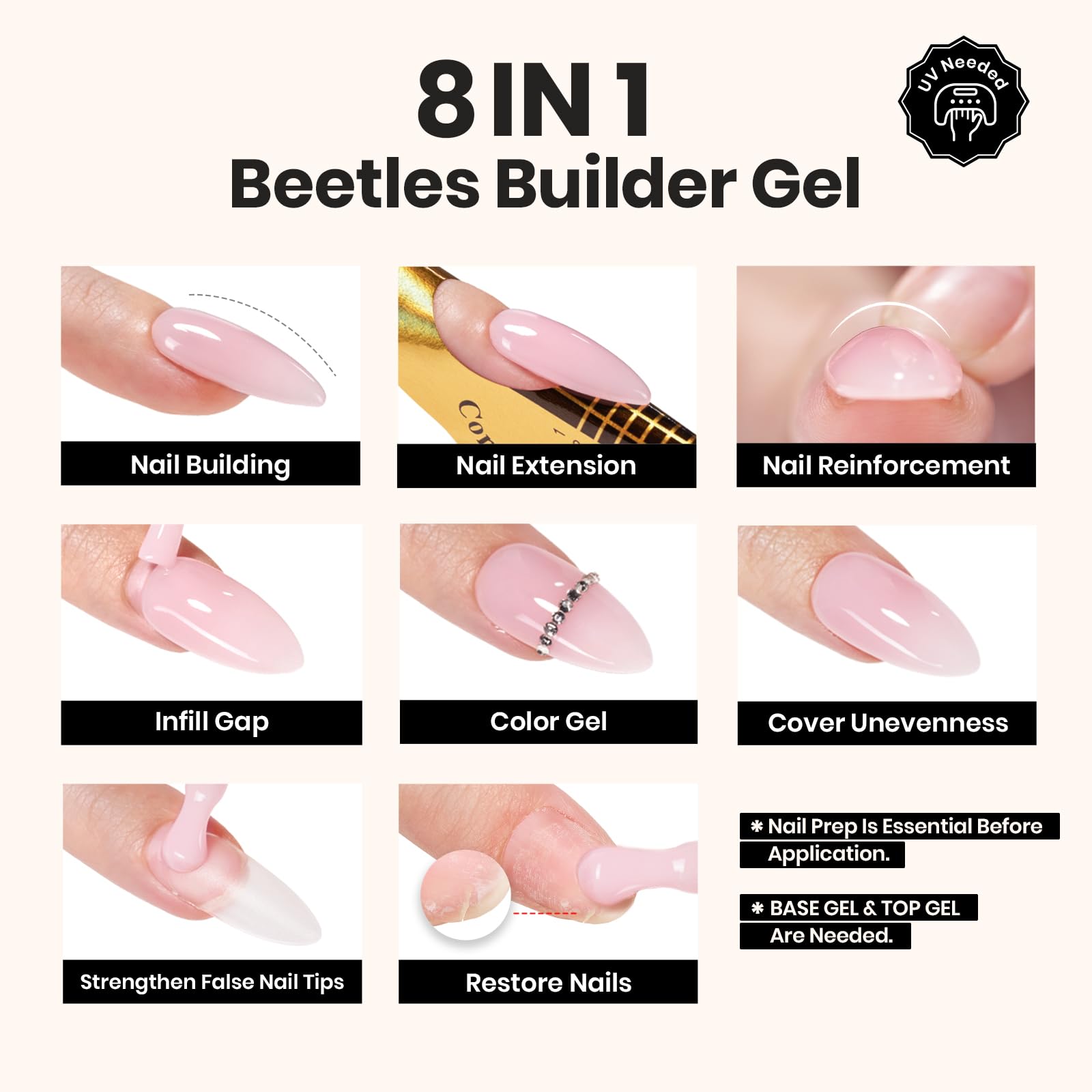 Beetles Builder Gel Set - 3 Pcs 8 in 1 Nail  Strengthening Apex Building Extension