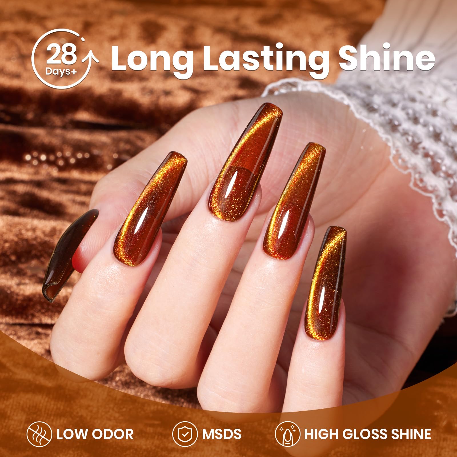 Amber Glint - 15ML Fall Brown Gold Powder Glass Cat Eye Magnetic Glitter Gel Polish