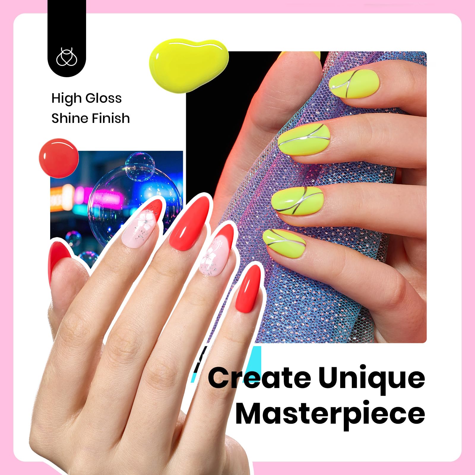 Neon Bubbles | Colorful Bottle 6 Color Each 15ml Blue Yellow Pink Gel Polish