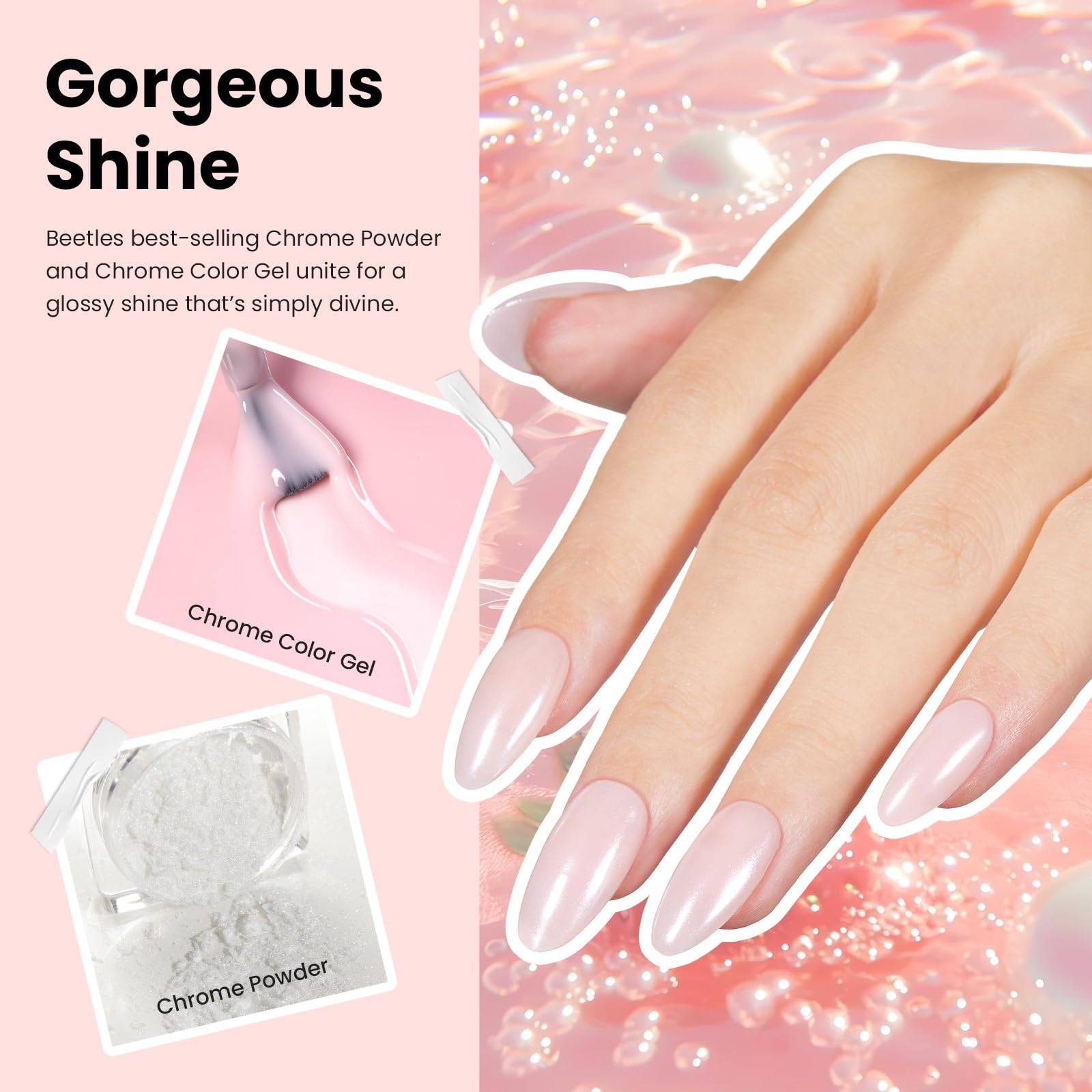Nude Gel Polish|7.5ml Beetles White Chrome Nail Powder Gel Polish Glitter