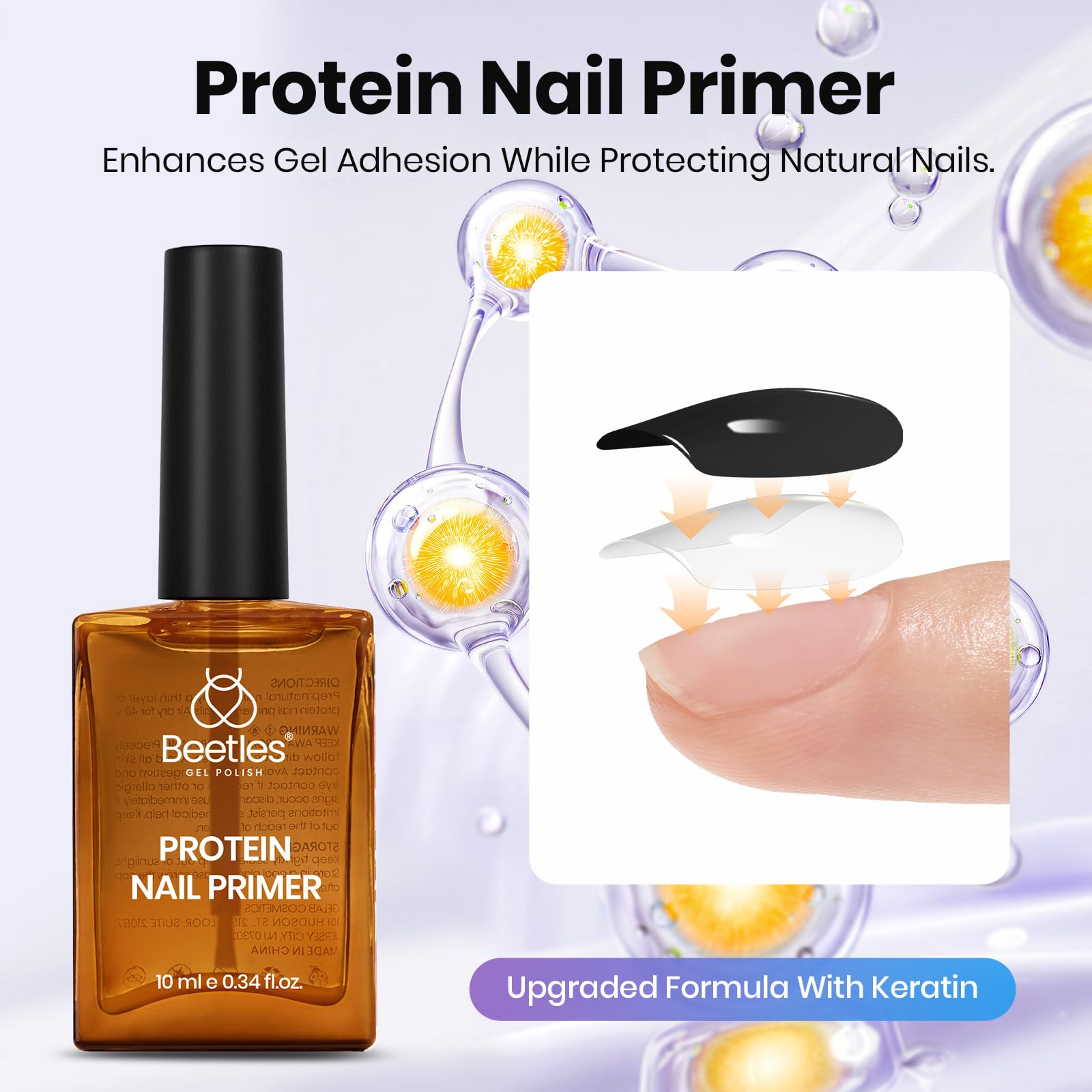 Beetles 4 Pcs Triple-Free Formula Protein Nail Prep Dehydrator & Primer Set Gel Top Coat and Base Coat