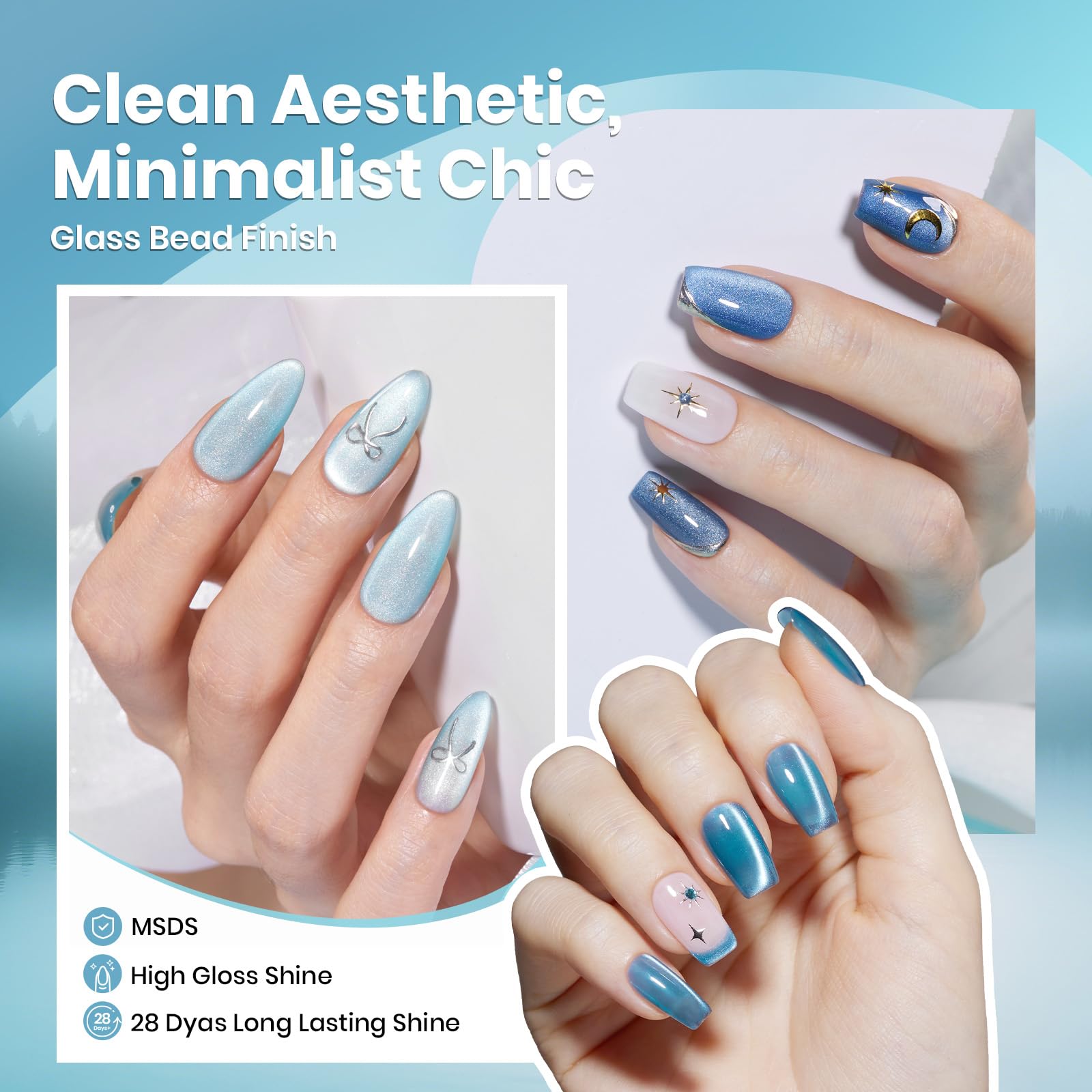 Moonlit Mist - Blue Glitter Glass Cat Eye  6 Colors Gel Polish Set