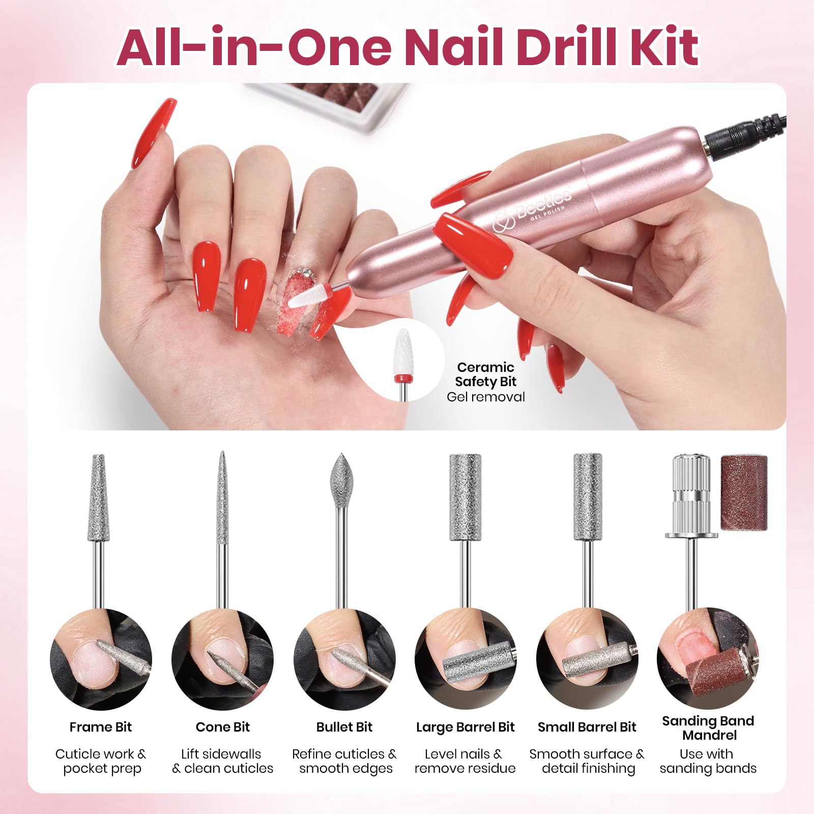 Beetles Electric Nail Drill Kit 7 Drill Bits 0-12000 RPM Portable Machine Beginner-Friendly